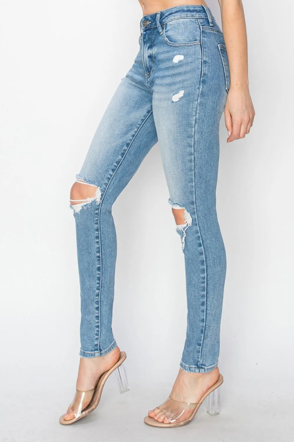 PRE-ORDER: Risen Full Size High Rise Knee Distressed Skinny Jeans