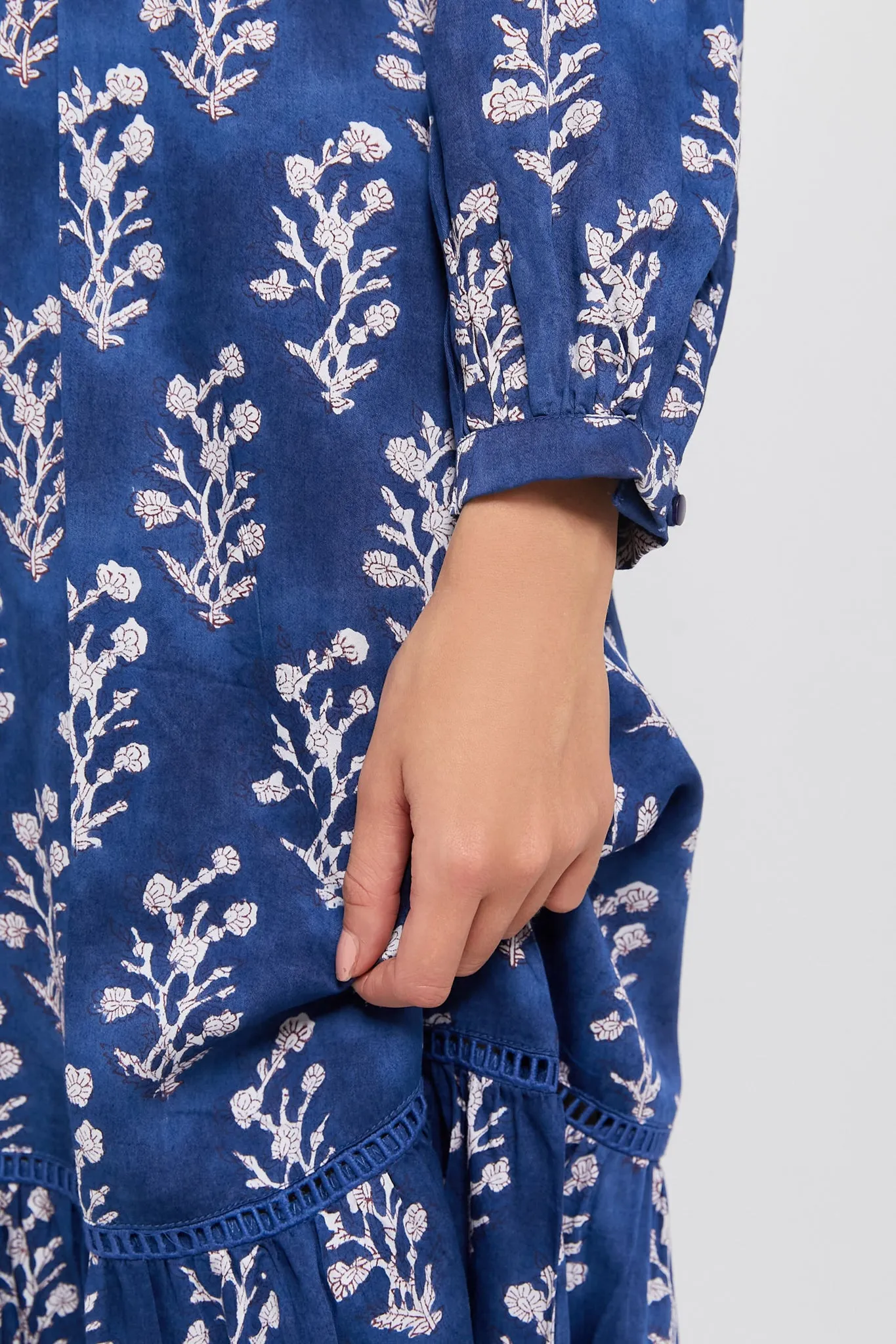 Pressed Flowers Blue Silk Frances 4 Dress