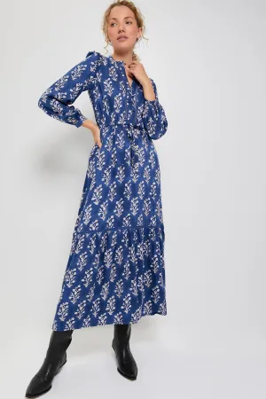 Pressed Flowers Blue Silk Frances 4 Dress