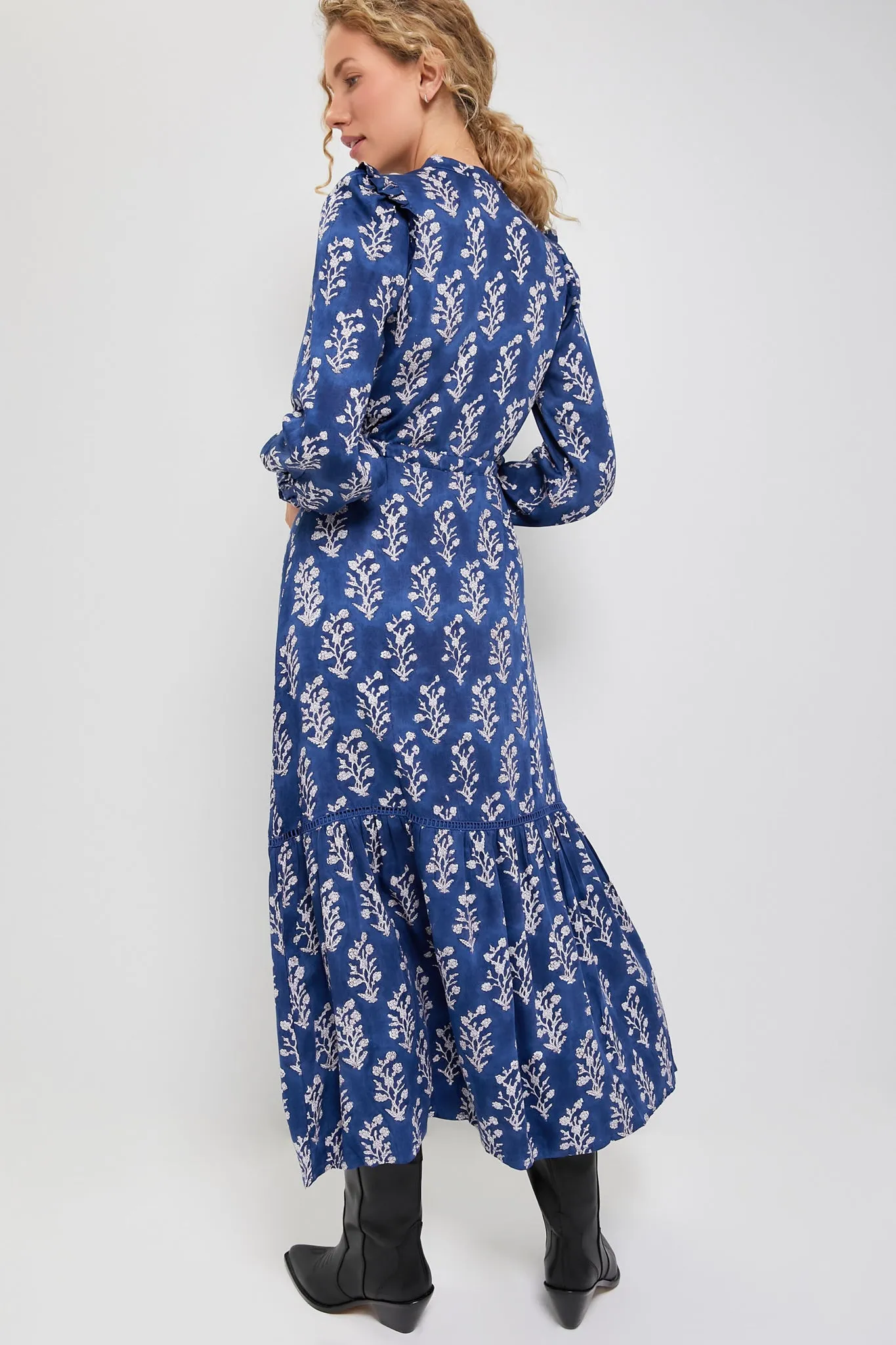 Pressed Flowers Blue Silk Frances 4 Dress