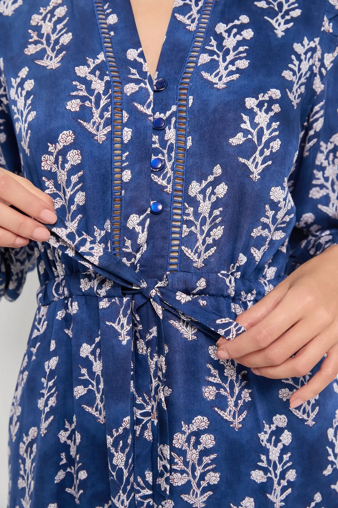 Pressed Flowers Blue Silk Frances 4 Dress