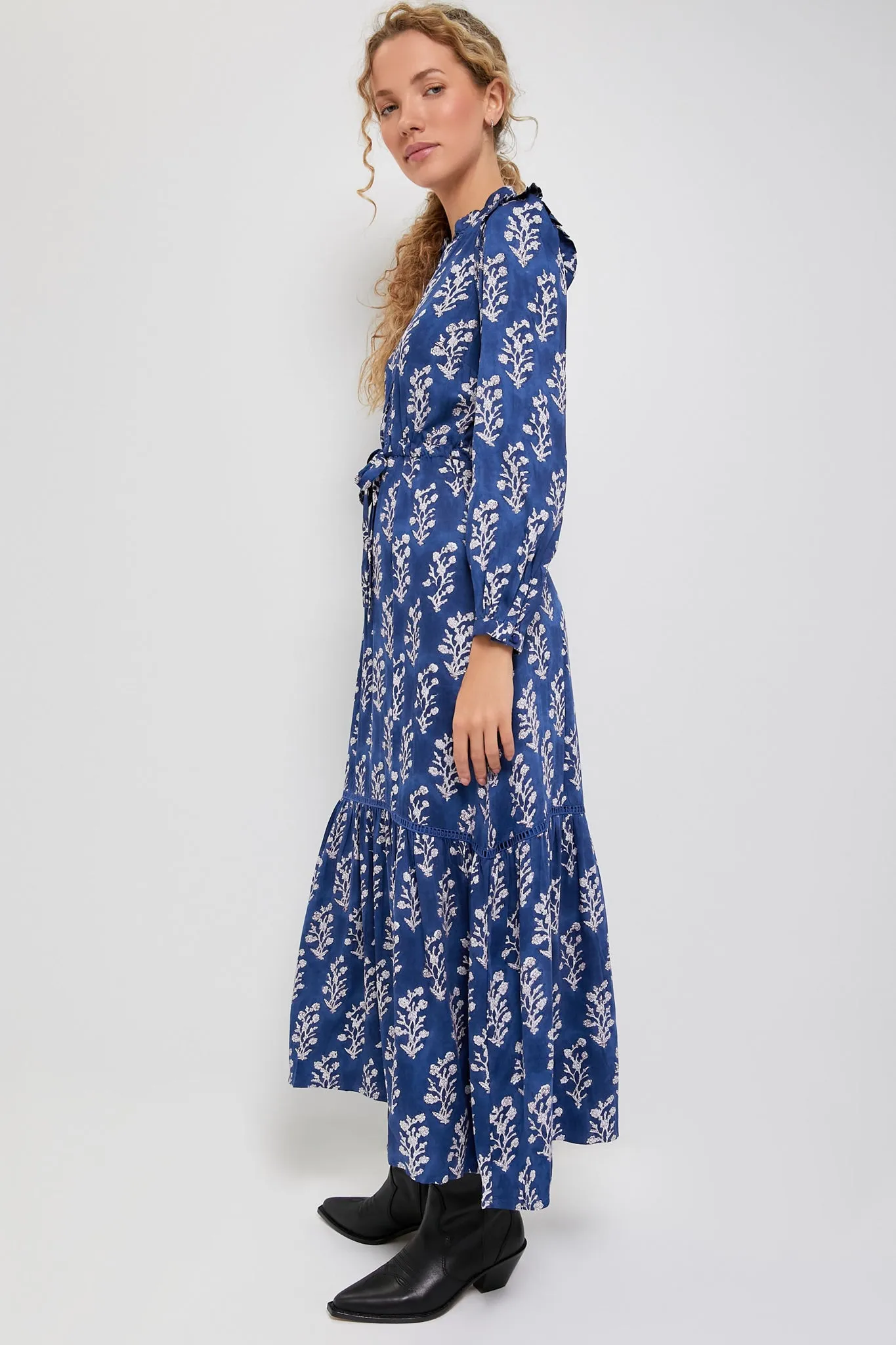 Pressed Flowers Blue Silk Frances 4 Dress