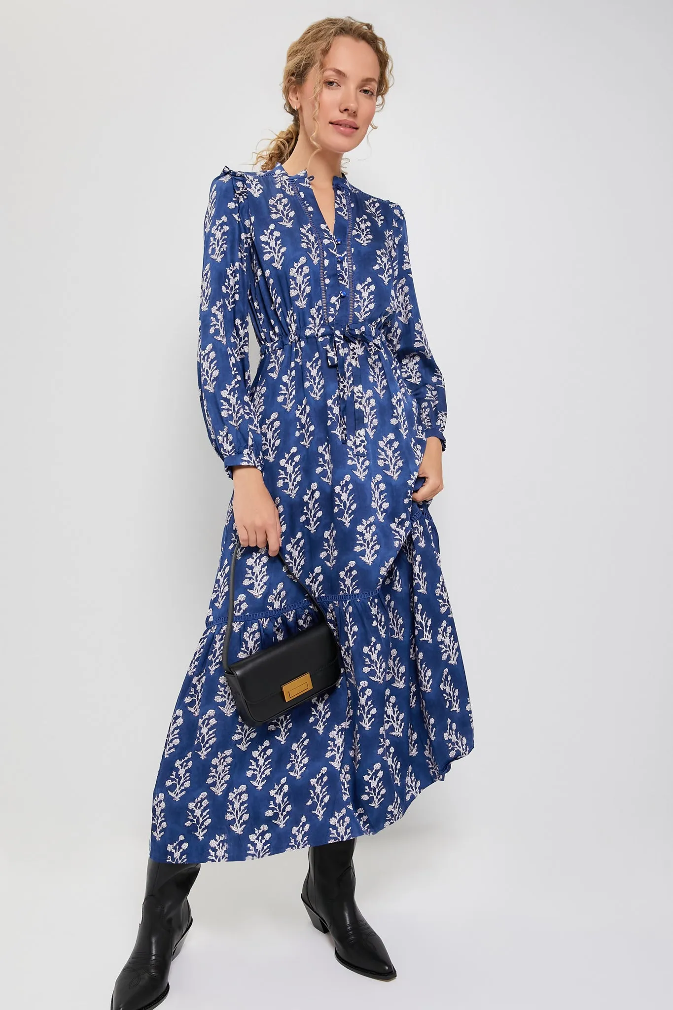Pressed Flowers Blue Silk Frances 4 Dress