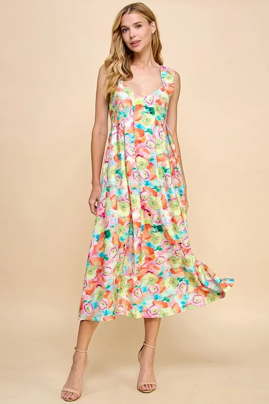 Printed Floral Sweetheart Neckline Dress