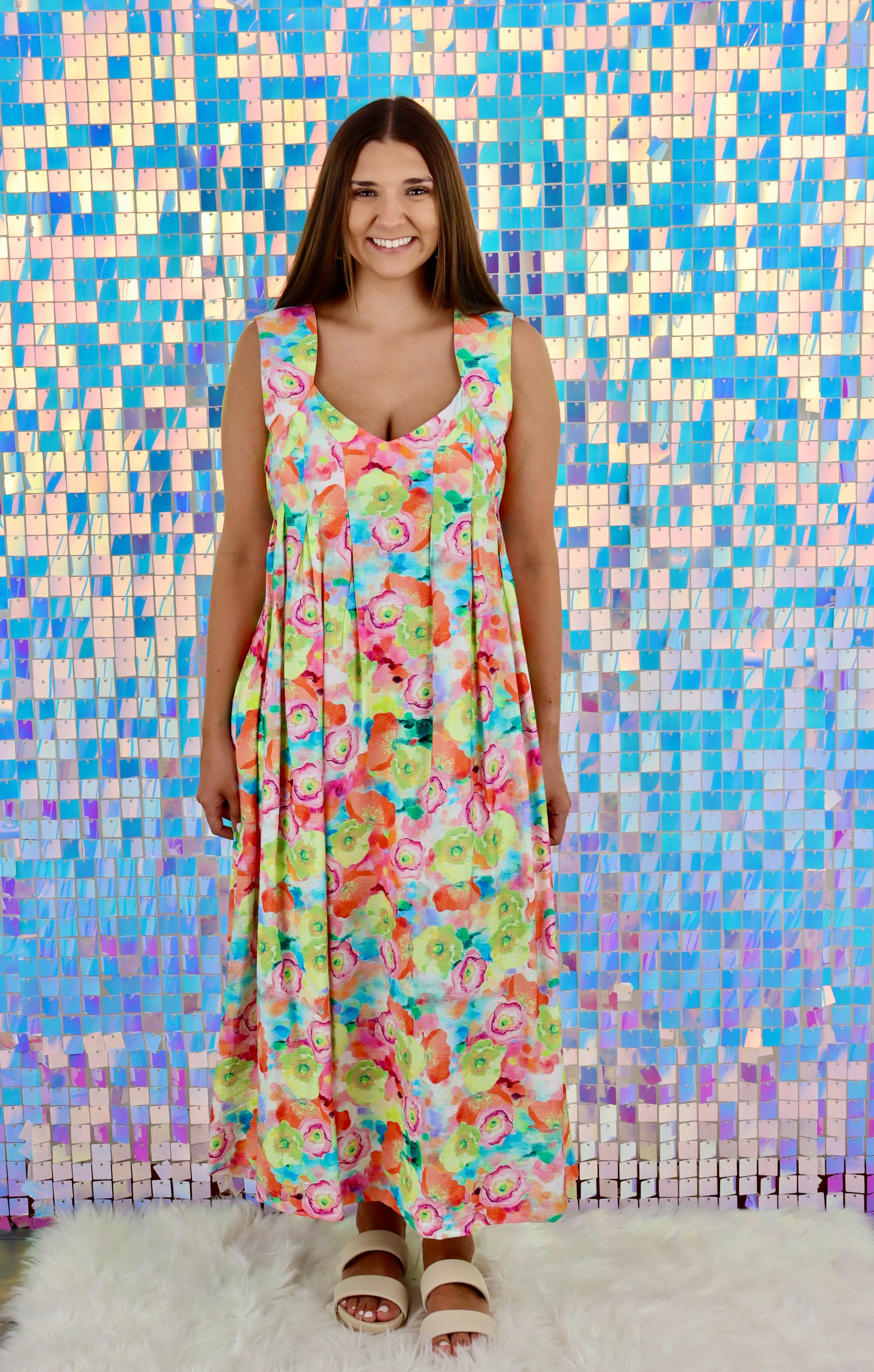Printed Floral Sweetheart Neckline Dress