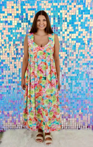 Printed Floral Sweetheart Neckline Dress