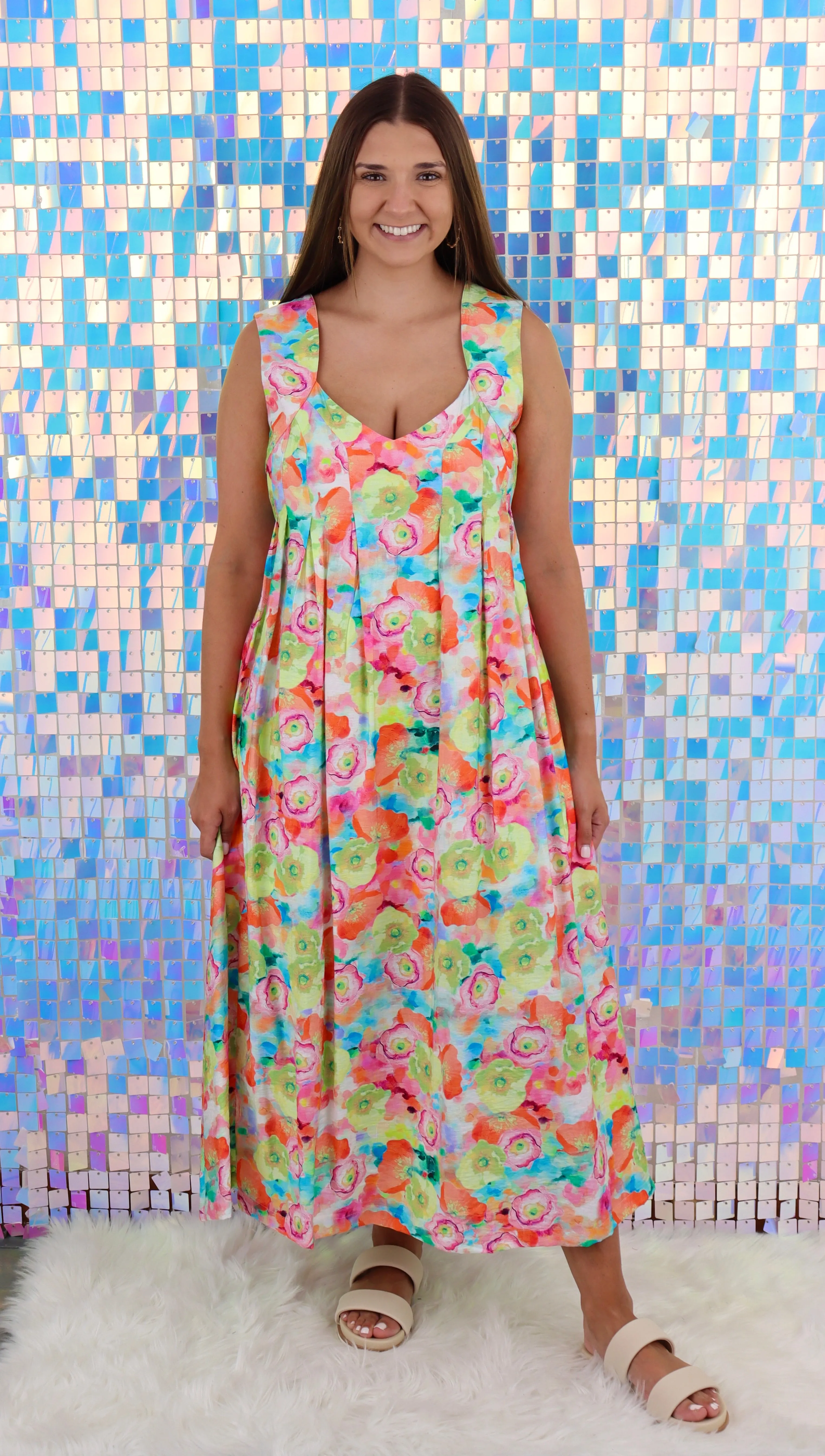 Printed Floral Sweetheart Neckline Dress