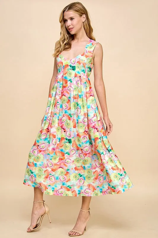 Printed Floral Sweetheart Neckline Dress