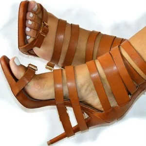 PU Belt Buckle Stiletto Heel Peep-toe Zipper High Heel Dress Sandals