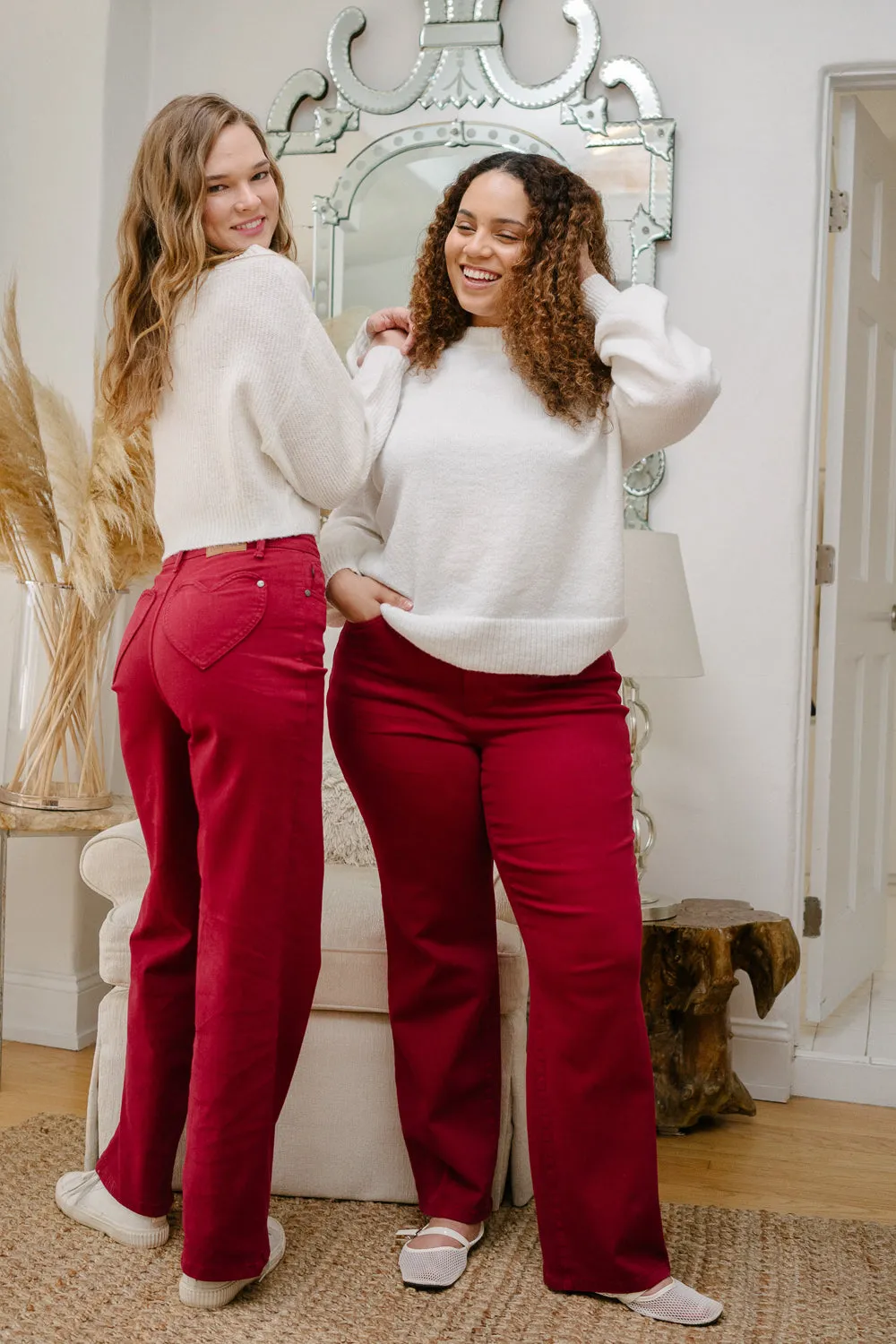 Rebecca High Rise 90's Straight Red Jeans with a Heart Pocket Design