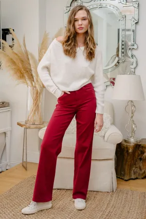 Rebecca High Rise 90's Straight Red Jeans with a Heart Pocket Design
