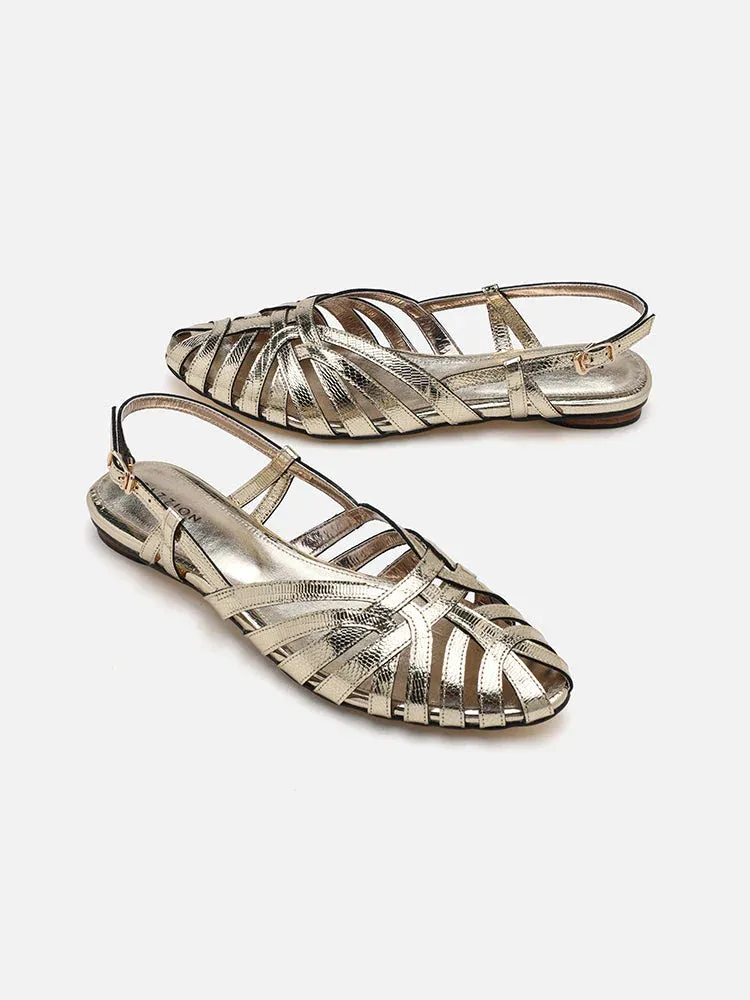 Rebekah Strappy Metallic Slingback Flats