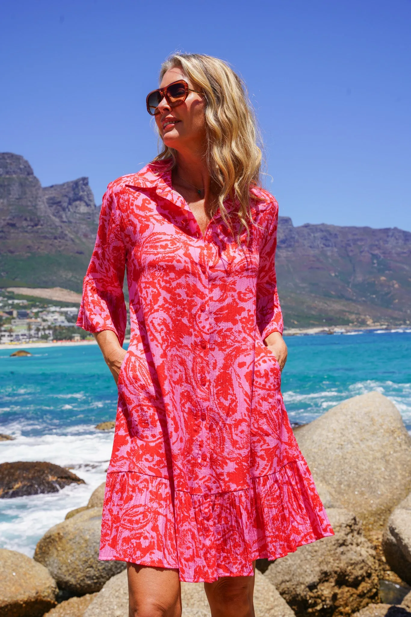 Red & Pink Tie Dye Mary Dress