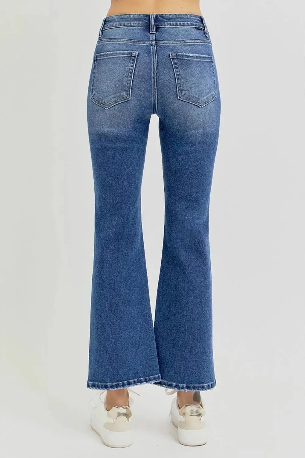 RISEN Full Size Distressed High Rise Crop Flare Jeans