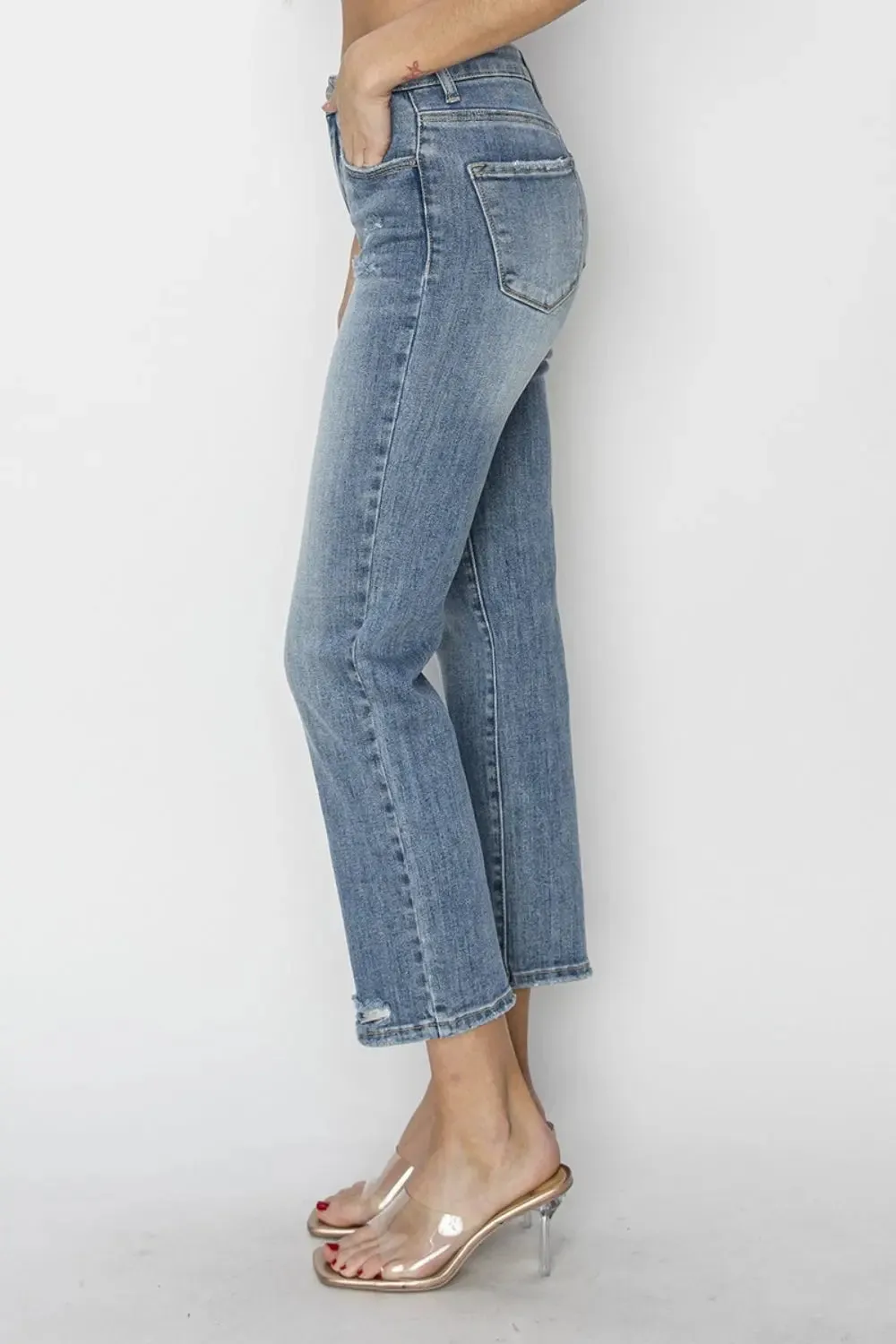 RISEN Full Size High Waist Distressed Cropped Jeans