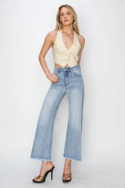 RISEN High Rise Crop Wide Fray Hem Jeans ONLINE EXCLUSIVE