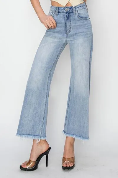 RISEN High Rise Crop Wide Fray Hem Jeans ONLINE EXCLUSIVE