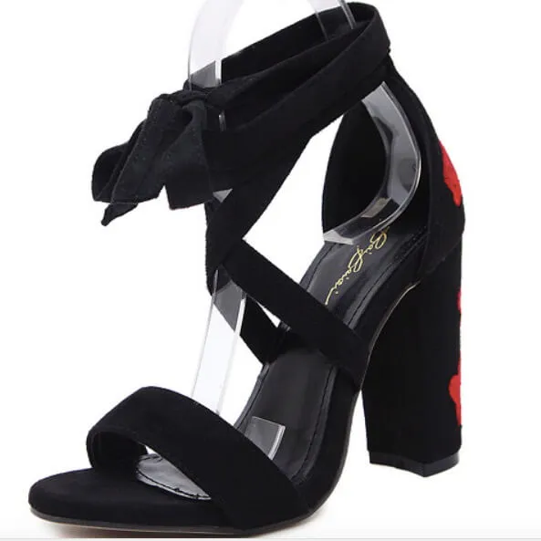 Rivets Open Toe Straps Ankle Wrap High Chunky Heel Sandals