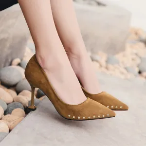 Rivets Pointed Tow Low Cut High Kitten Heel Party Prom Shoes