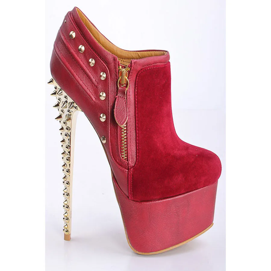 Rivets Side Zipper Platform Round Toe Super High Stiletto Heels Short Boots