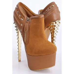 Rivets Side Zipper Platform Round Toe Super High Stiletto Heels Short Boots