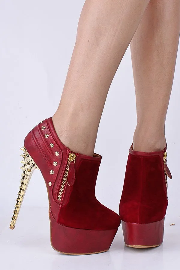 Rivets Side Zipper Platform Round Toe Super High Stiletto Heels Short Boots