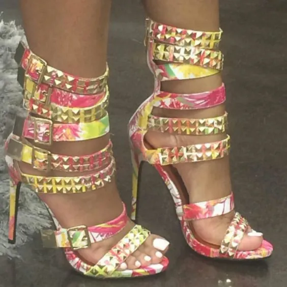 Rivets Straps Hasp Open Toe Stiletto High Heel Sandals