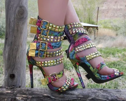 Rivets Straps Hasp Open Toe Stiletto High Heel Sandals