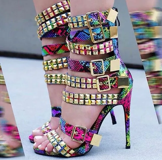 Rivets Straps Hasp Open Toe Stiletto High Heel Sandals