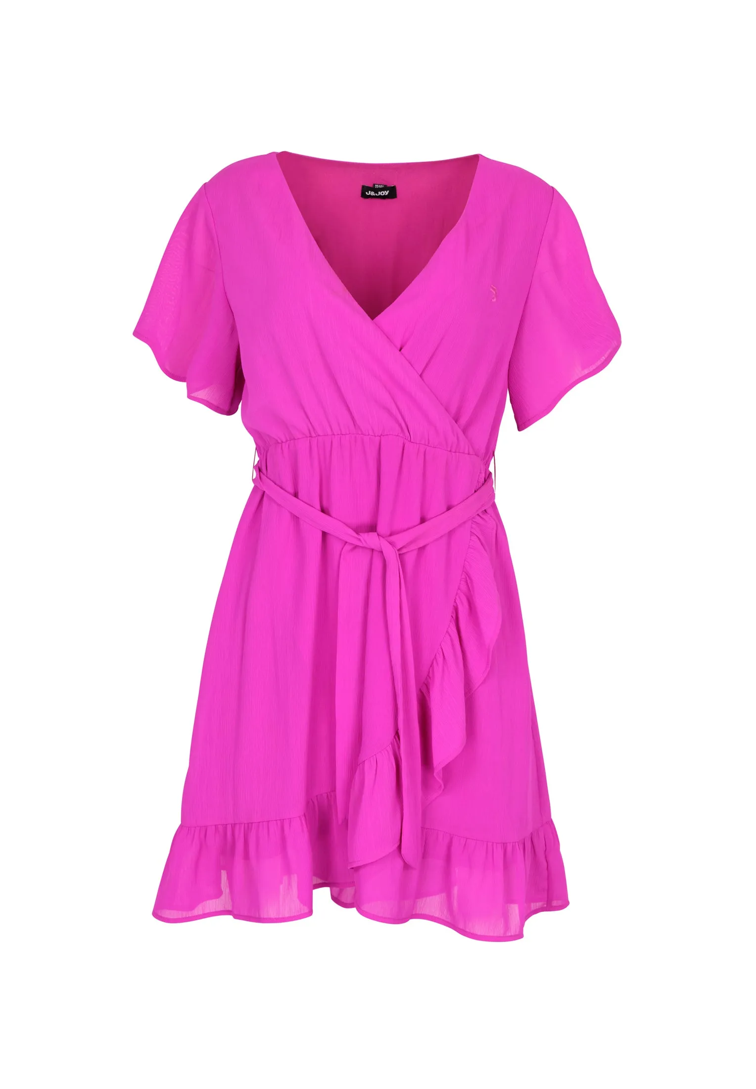 Robe femme courte fuchsia coupe cache-cœur avec ceinture nouée
