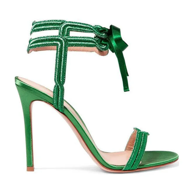 Roman Silk Straps Stiletto Heel Open-toe Ankle Strap High Heels Sandals