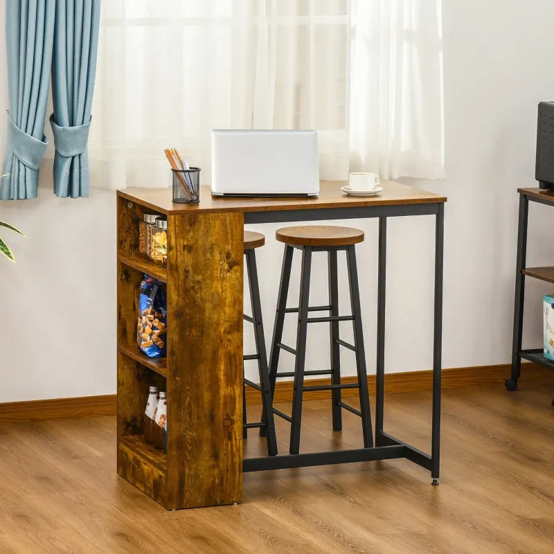 Rustic Brown 3-Piece Industrial Bar Table Set with Storage Shelf
