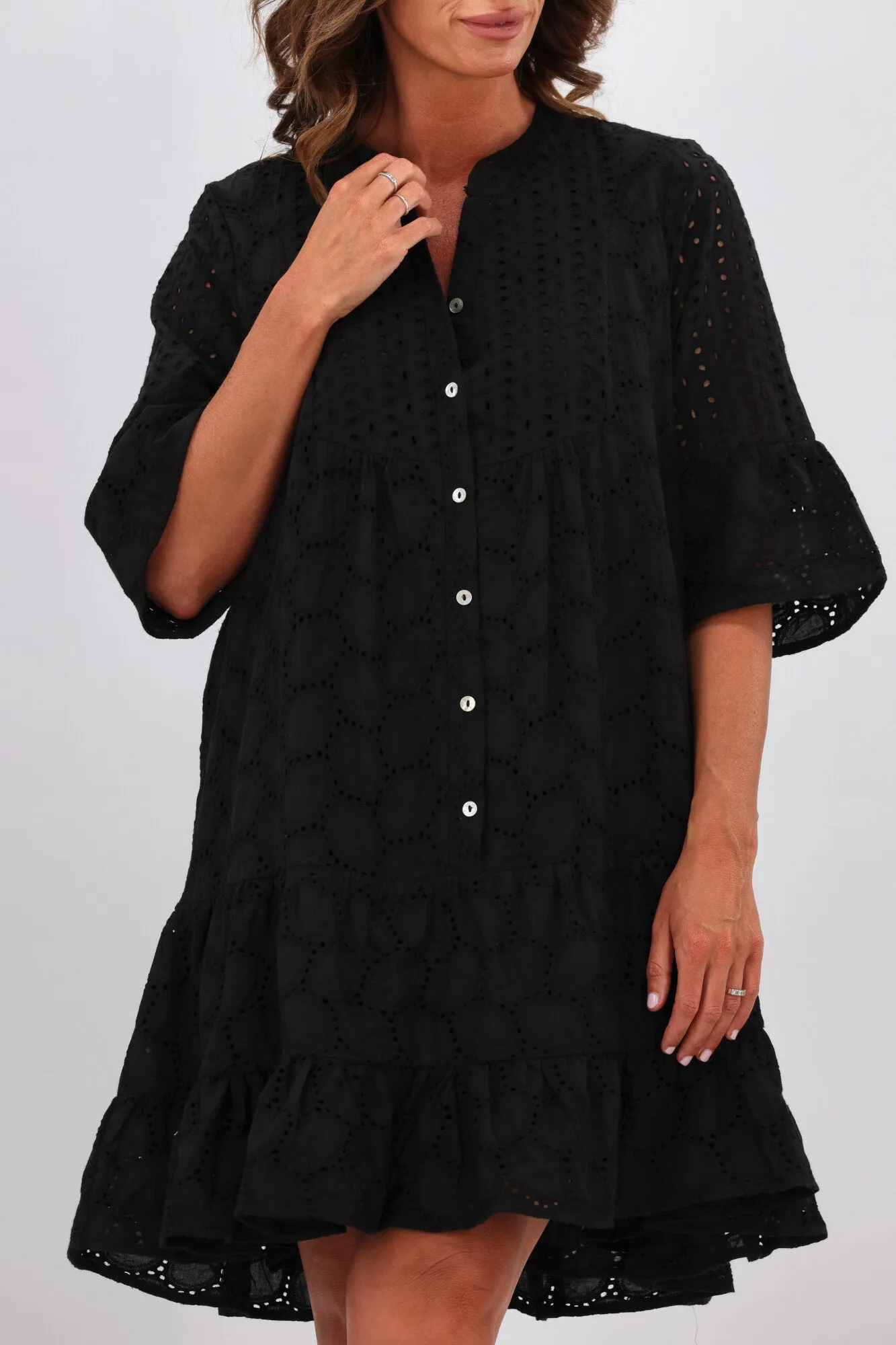 Shine On Label Kathryn Applique Baby Doll Dress Black