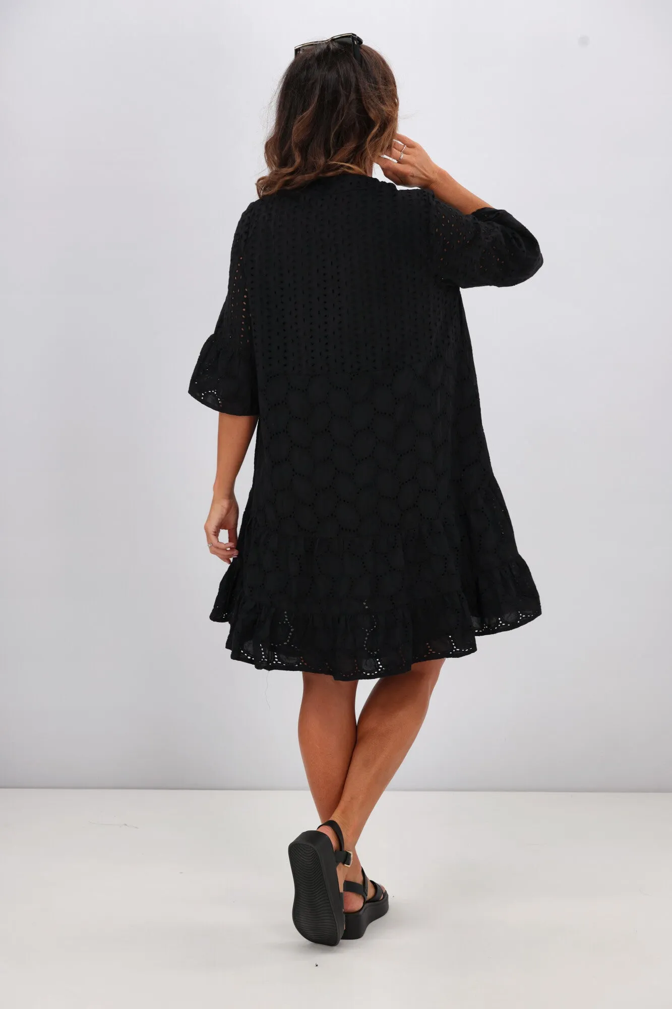 Shine On Label Kathryn Applique Baby Doll Dress Black