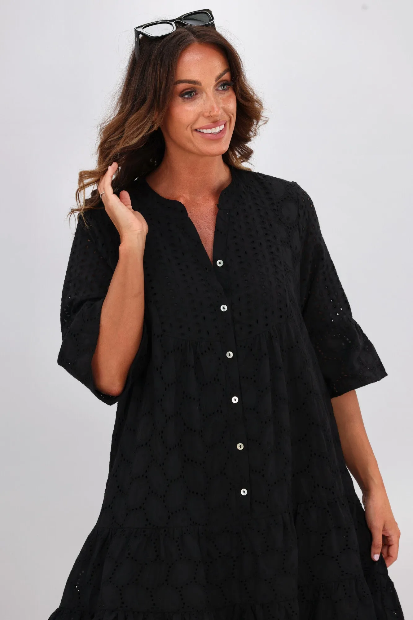 Shine On Label Kathryn Applique Baby Doll Dress Black