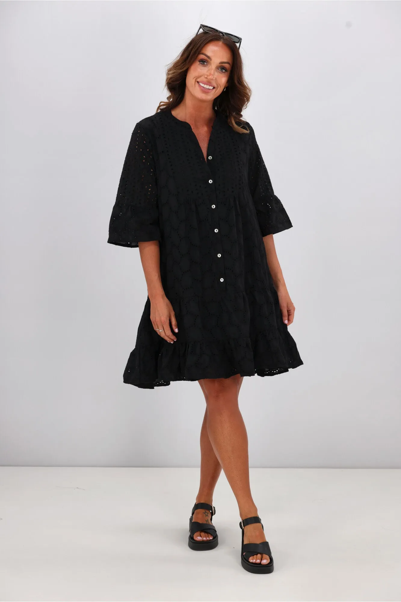 Shine On Label Kathryn Applique Baby Doll Dress Black