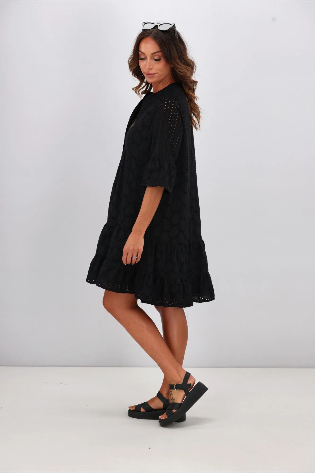 Shine On Label Kathryn Applique Baby Doll Dress Black