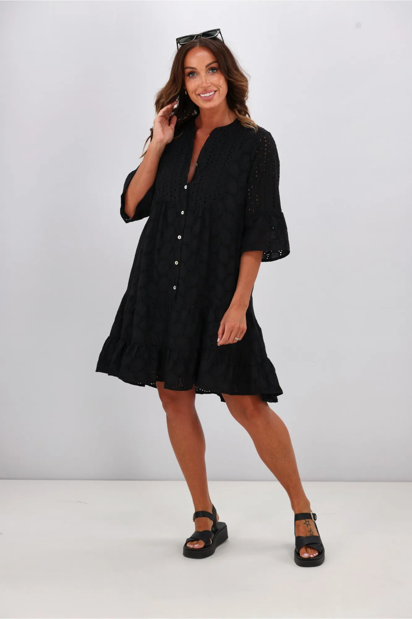 Shine On Label Kathryn Applique Baby Doll Dress Black