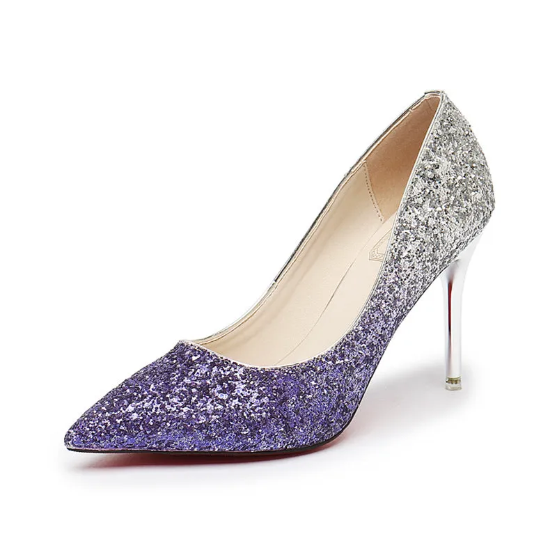 Shinning Crystal Gradient Pointed Toe High Stiletto Heel Party Shoes