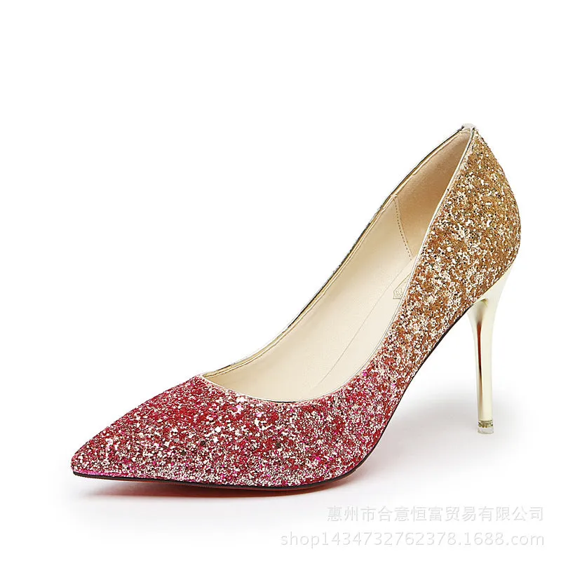 Shinning Crystal Gradient Pointed Toe High Stiletto Heel Party Shoes
