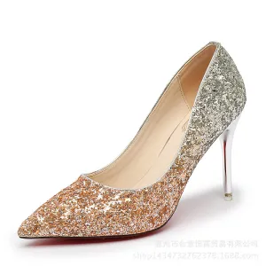 Shinning Crystal Gradient Pointed Toe High Stiletto Heel Party Shoes