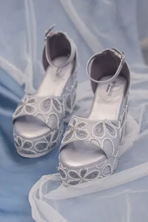 Silver Poly Silk Wedges