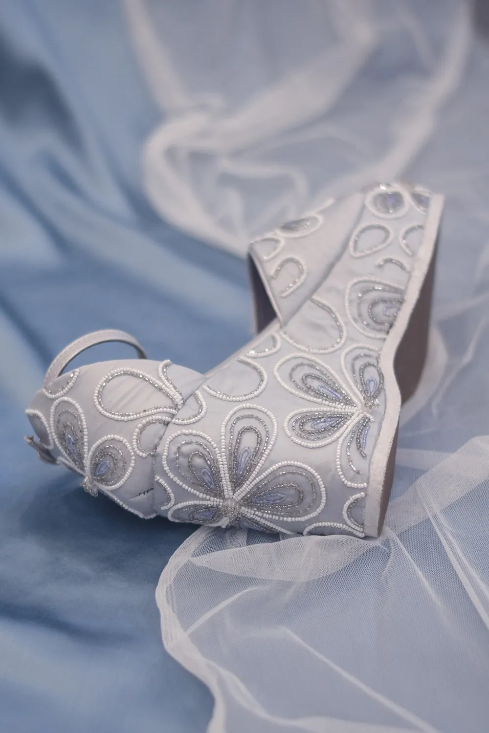 Silver Poly Silk Wedges
