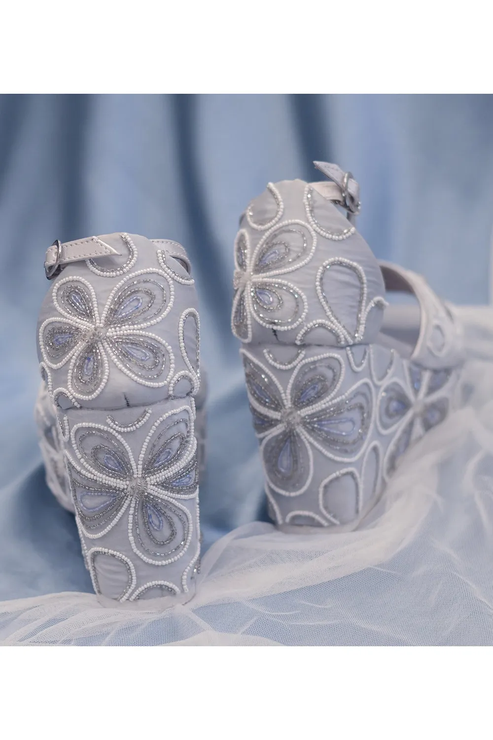 Silver Poly Silk Wedges