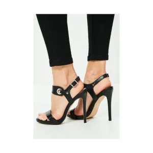 Simple Style Open Toe Ankle Wrap Stiletto High Heel Black Pumps Sandals