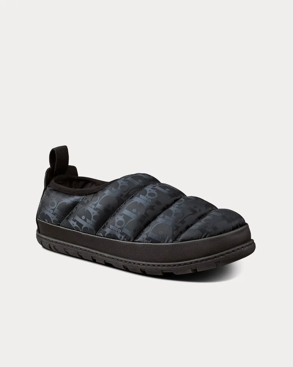 Snow Slipper Quilted Dior Oblique Mirage Technical Fabric Black Slip Ons