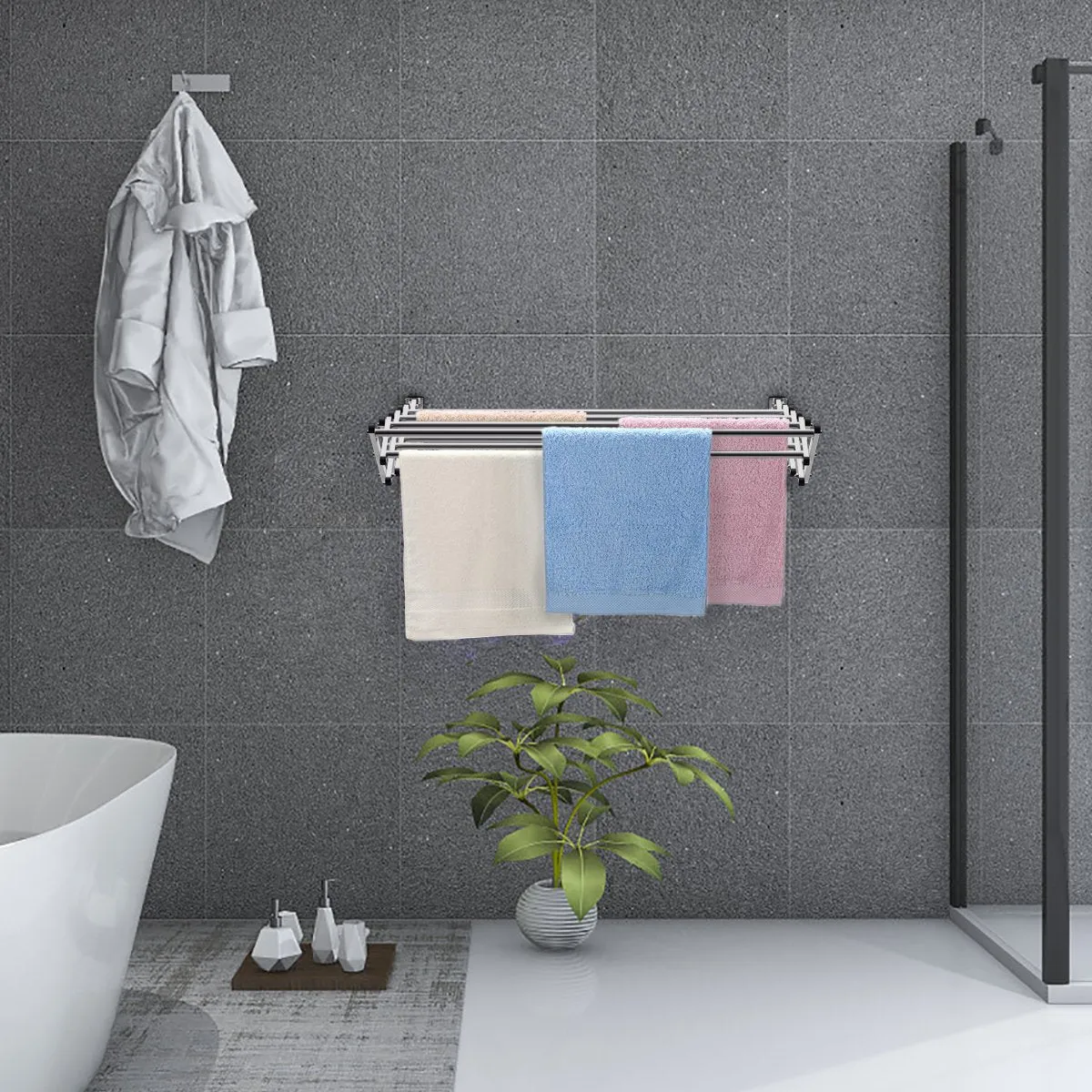 Space-saving Accordion Expandable Towel Rack with 8 Rods Large Capacity