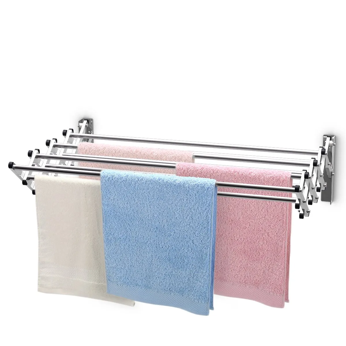 Space-saving Accordion Expandable Towel Rack with 8 Rods Large Capacity