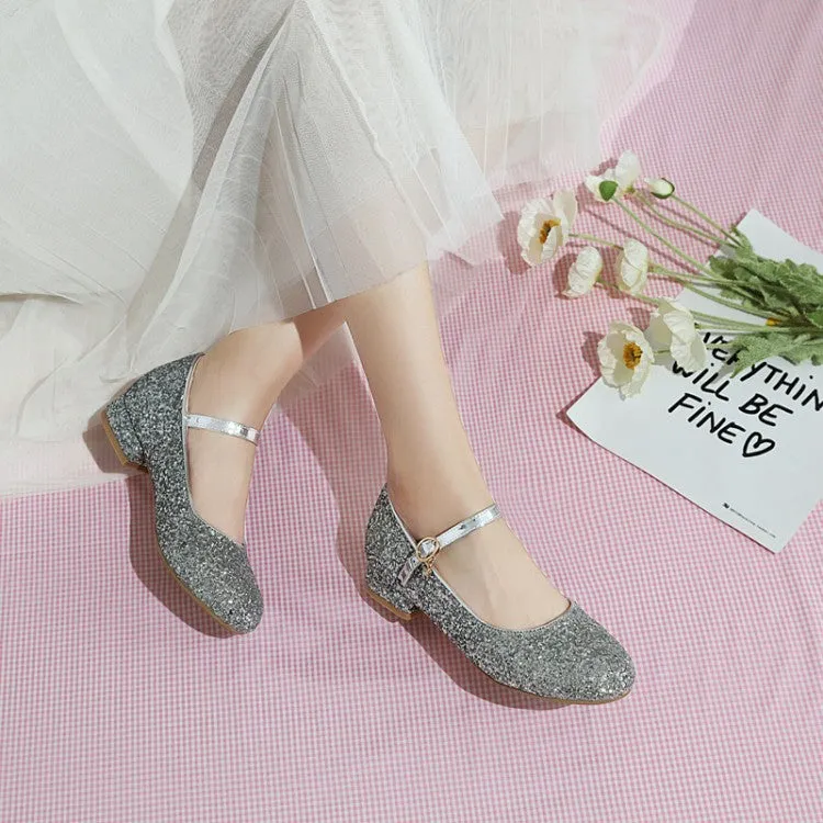 Sparkling Sequins Mary Janes Low Heels Women's Pumps