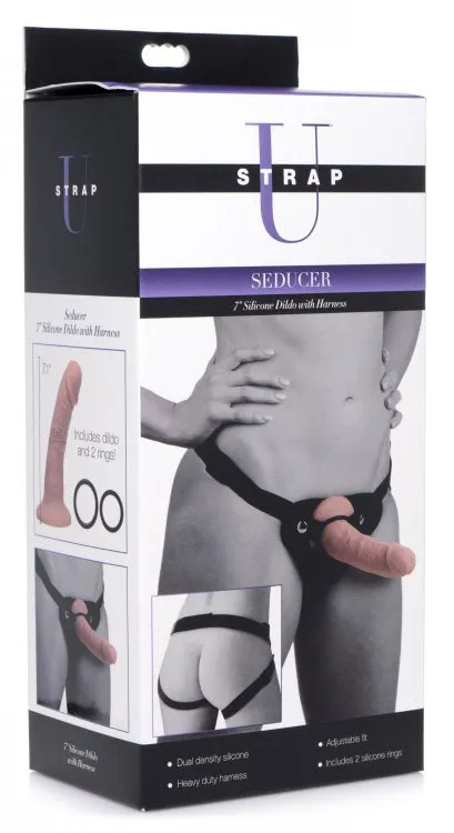 Strap U Seducer 7in Silicone Dildo W- Harness